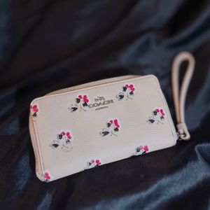 Floral Coach Light Pink Leather Wristlet Wallet